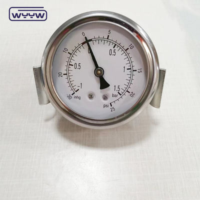 स्टेनलेस स्टील औद्योगिक हाइड्रोलिक तरल भरा दबाव मानोमीटर क्लैंप 1500psi दबाव गेज के साथ