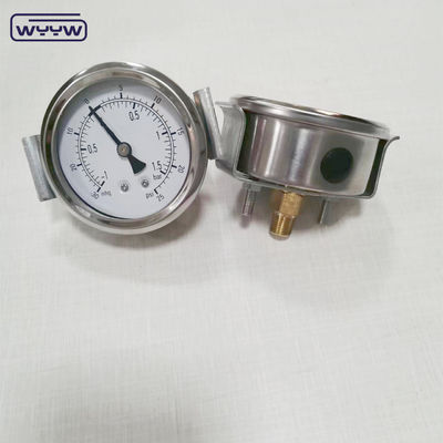 स्टेनलेस स्टील औद्योगिक हाइड्रोलिक तरल भरा दबाव मानोमीटर क्लैंप 1500psi दबाव गेज के साथ