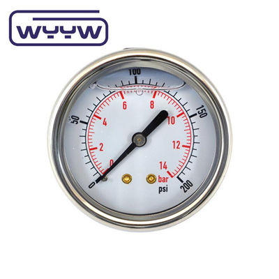 63mm EN837-1 हाइड्रोलिक पानी 0-10bar / psi अक्षीय प्रवेश तेल ग्लिसरीन भरा दबाव गेज 2.5 &quot;मानोमीटर