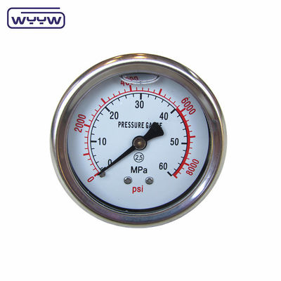 63mm EN837-1 हाइड्रोलिक पानी 0-10bar / psi अक्षीय प्रवेश तेल ग्लिसरीन भरा दबाव गेज 2.5 &quot;मानोमीटर