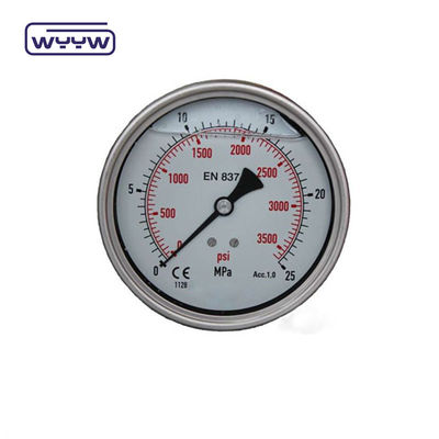 63mm EN837-1 हाइड्रोलिक पानी 0-10bar / psi अक्षीय प्रवेश तेल ग्लिसरीन भरा दबाव गेज 2.5 &quot;मानोमीटर