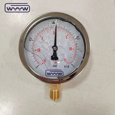 SS304 केस कंपाउंड गेज प्रेशर गेज रेडियल दिशा -1-1bar -15-15psi 100mm तेल भरना