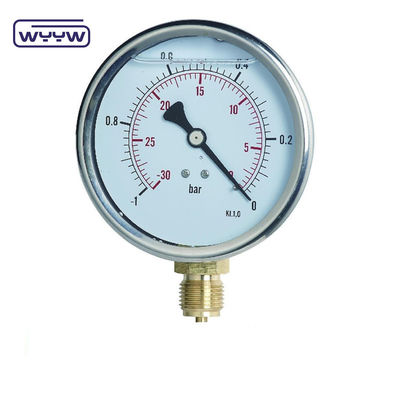SS304 केस कंपाउंड गेज प्रेशर गेज रेडियल दिशा -1-1bar -15-15psi 100mm तेल भरना