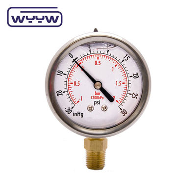SS304 केस कंपाउंड गेज प्रेशर गेज रेडियल दिशा -1-1bar -15-15psi 100mm तेल भरना