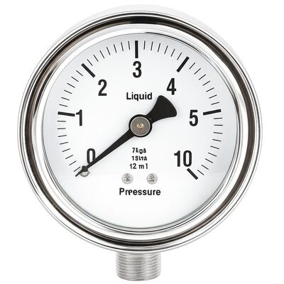 0-2.5MPa/0-25kgf/cm2 रेंज और सदमे प्रतिरोधी डिजाइन के साथ 4-इंच 100 मिमी तरल भरा हाइड्रोलिक प्रेशर गेज
