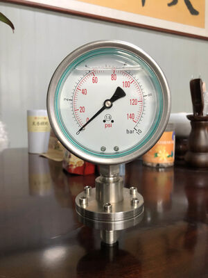 रासायनिक और सेनेटरी अनुप्रयोगों के लिए स्टेनलेस स्टील डायाफ्राम प्रेशर गेज डायाफ्राम सील सुरक्षा के साथ